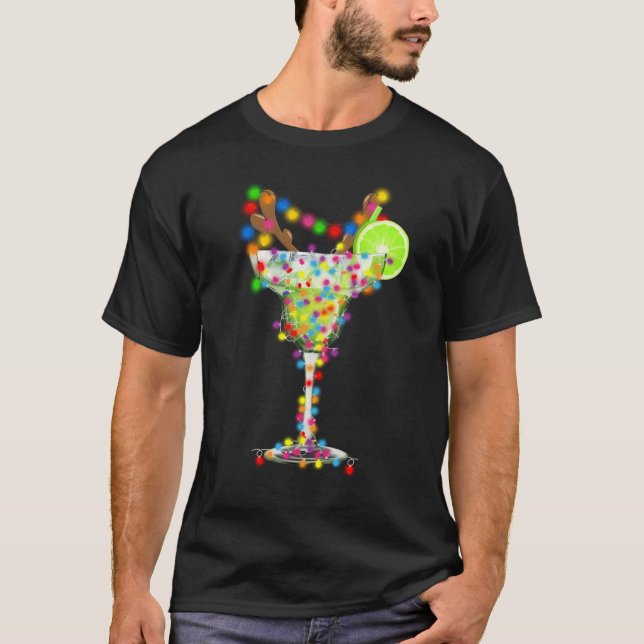 Glass of Margarita Christmas Lights Drinking Lover T-Shirt (Front)
