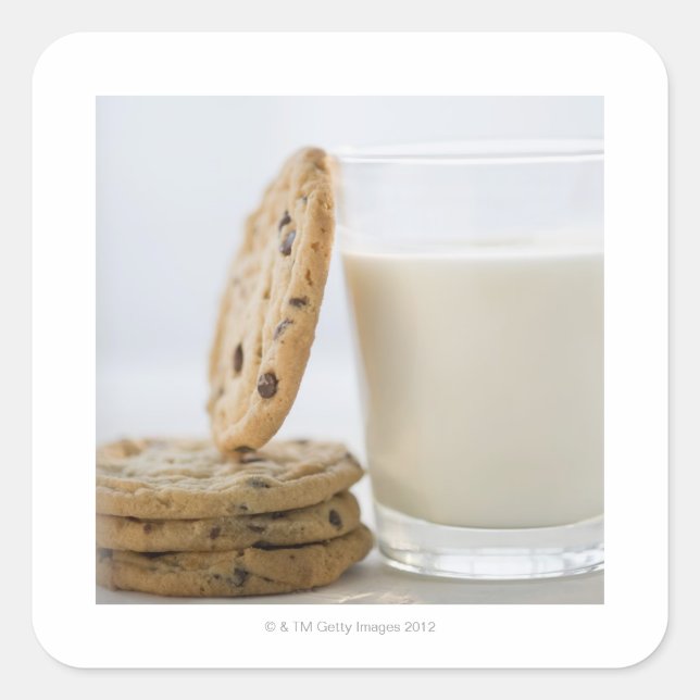 Glass of milk and cookies, close-up square sticker (Front)
