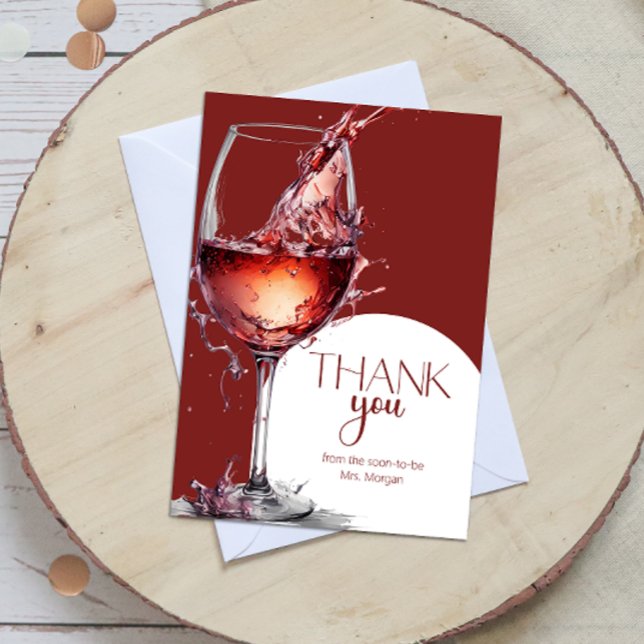 Glass of Red Wine Bridal Shower Thank You Card (Creator Uploaded)