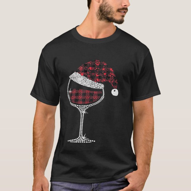 Glass of Red Wine Christmas Santa Hat Funny Wine X T-Shirt (Front)