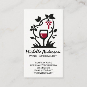 Glass of Red Wine   Grapes Business Card