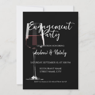 Glass of red wine on black wine tasting party invitation