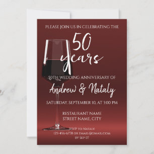 Glass of red wine on red Anniversary Invitation