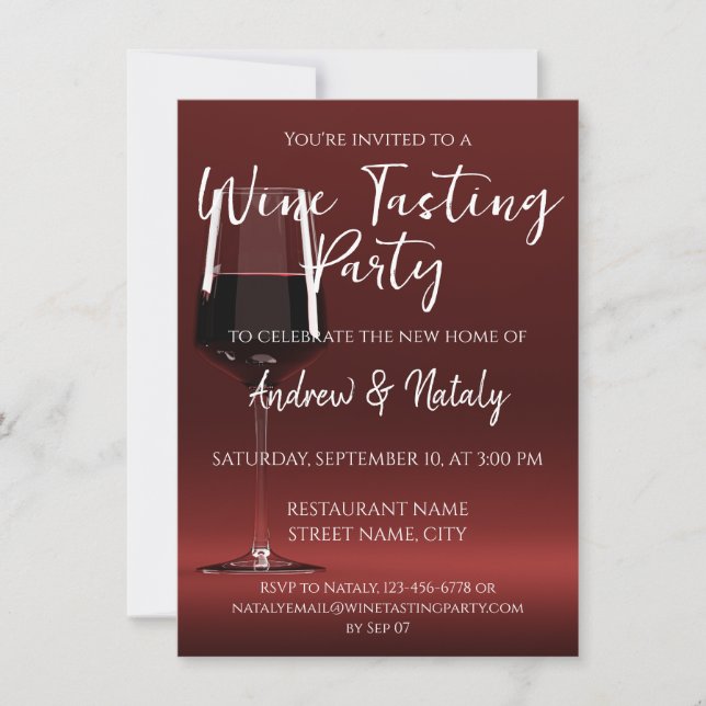Glass of red wine on red invitation (Front)