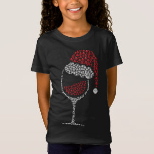 Glass of Red Wine Santa Hat Christmas Drinking Tea T-Shirt