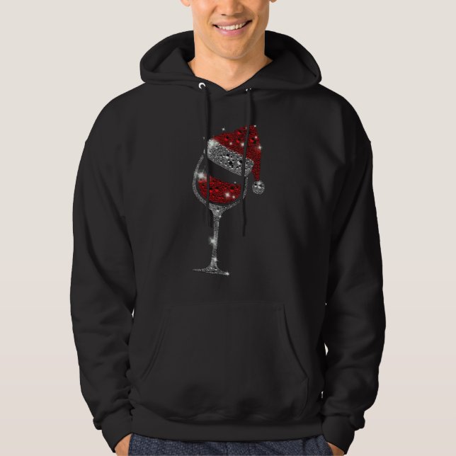 Glass of Red Wine Santa Hat Christmas For Men Wome Hoodie (Front)