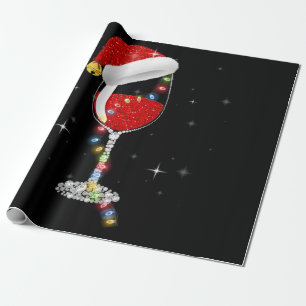 Glass of Red Wine Santa Hat Christmas Wine Pajamas Wrapping Paper