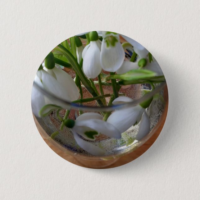 glass of snowdrops 6 cm round badge (Front)