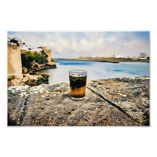 Glass of Tea with Scenic Coastal Background  Photo Print