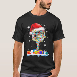 Glass Of Wine Christmas Lights Santa Hat Xmas T-Shirt