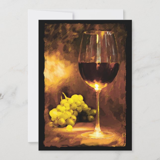 Glass of Wine & Green Grapes in Candlelight Invitation (Front)