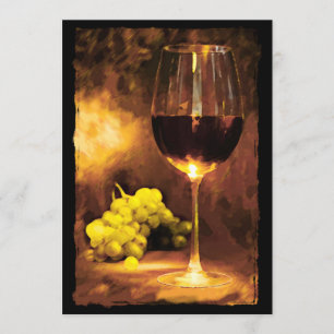Glass of Wine & Green Grapes in Candlelight Invitation