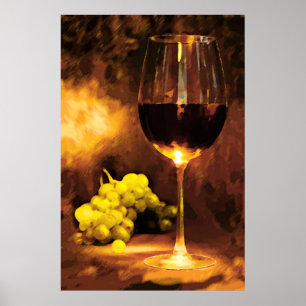 Glass of Wine & Green Grapes in Candlelight Poster