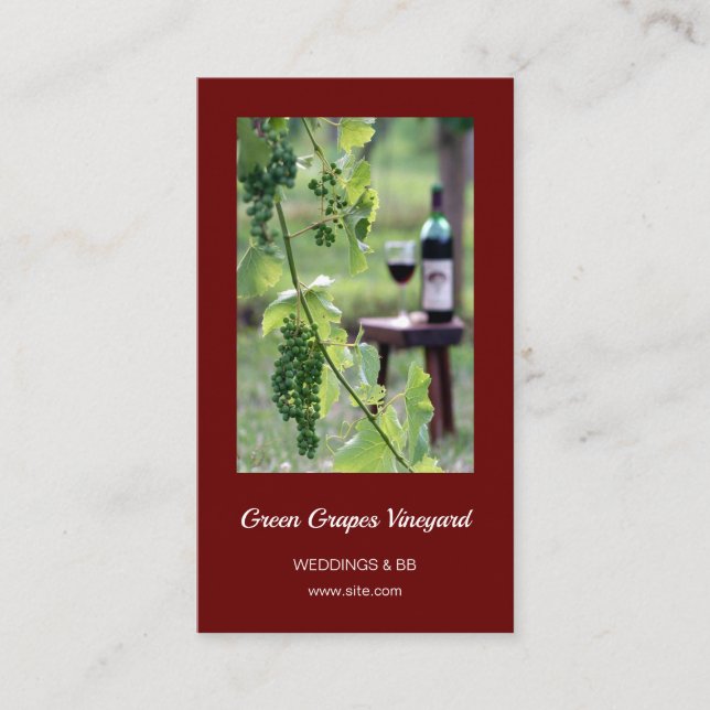Glass of Wine in Vineyard Photo Burgundy Business Card (Front)