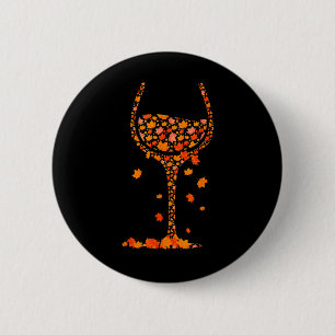 Glass Of Wine Maple Leaf Autumn Fall Funny Drink W 6 Cm Round Badge