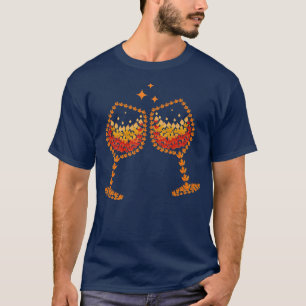 Glass Of Wine Maple Leaf Autumn Fall Funny Drink W T-Shirt