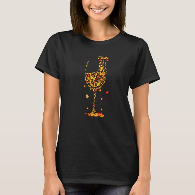 Glass Of Wine Maple Leaf Autumn Fall Wine Thanksgi T-Shirt (Front)