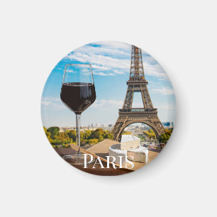 Glass of wine with brie cheese on Eiffel tower Magnet