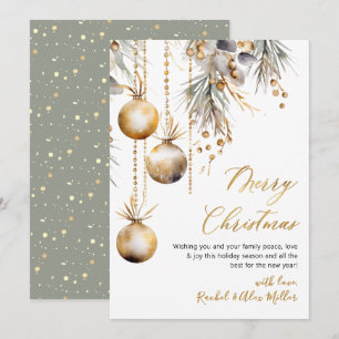 Glass Ornament Botanical Non Photo Merry Christmas Holiday Card