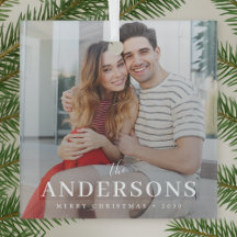 Glass Ornament | Elegant Christmas Mr & Mrs Photo