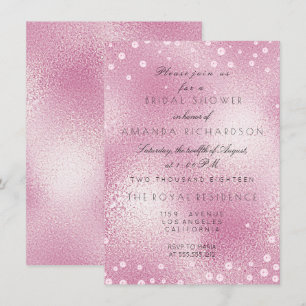 Glass Pink Pastel Confetti Pearls Bridal Shower Invitation