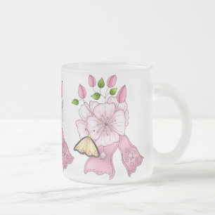 Glass Pink Ribbon Mug