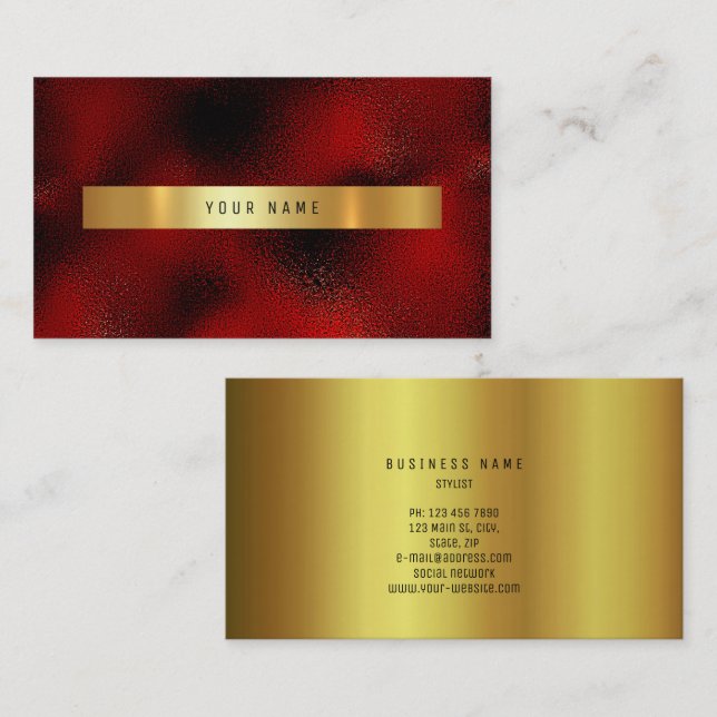 Glass Red Burgundy Wine Gold Vip Ombre Glitter Business Card (Front/Back)