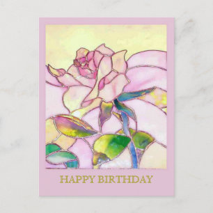 Glass Rose Elegant Happy Birthday Postcard