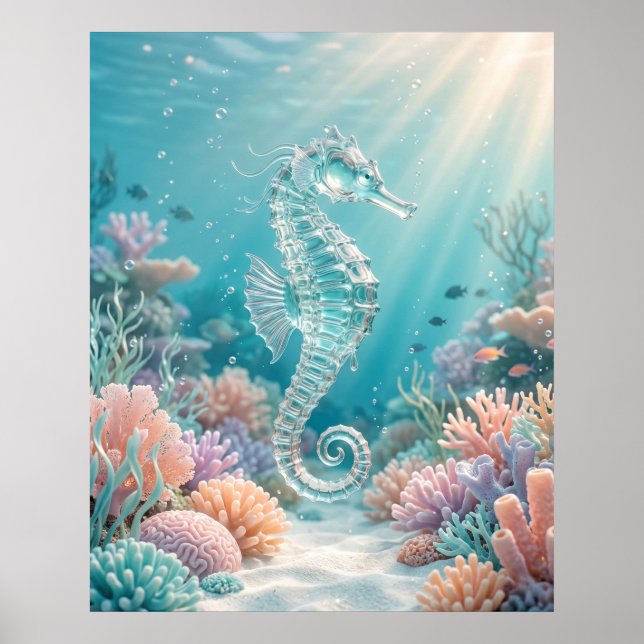 Glass Seahorse Ocean Glow Poster (Front)