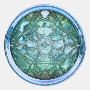 Glass sewing button sticker blue green 