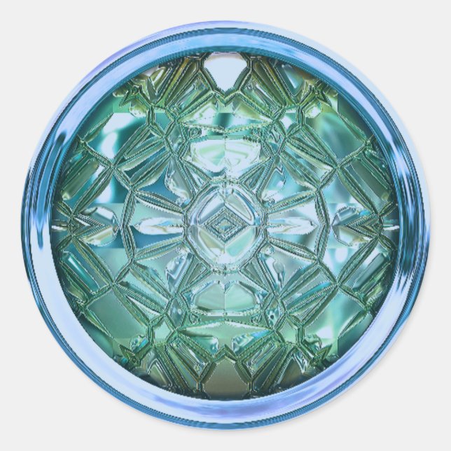 Glass sewing button sticker blue green  (Front)