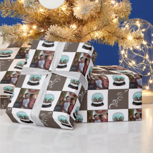 Glass Snowball Village Brown Christmas Photo Wrapping Paper