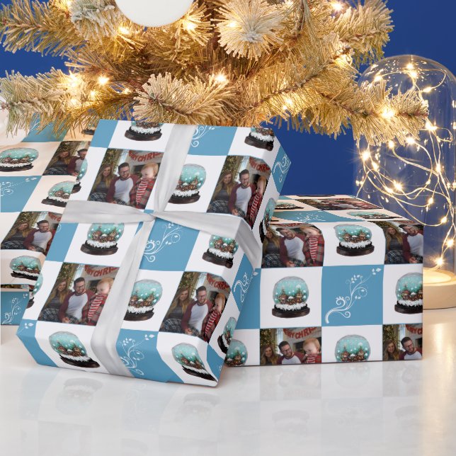 Glass Snowball Winter Village Blue Christmas Photo Wrapping Paper (Holidays)