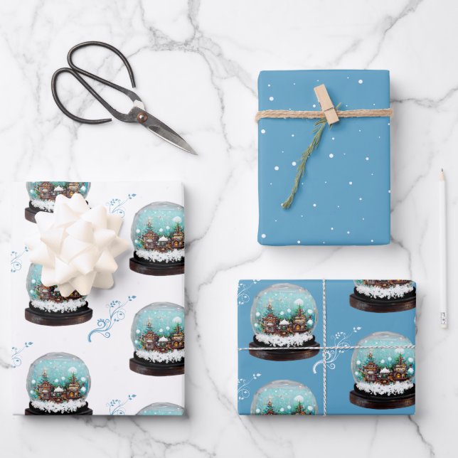 Glass Snowball Winter Village Blue Christmas  Wrapping Paper Sheet (Front)