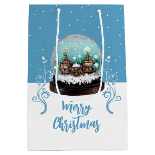 Glass Snowball Winter Village Blue Merry Christmas Medium Gift Bag