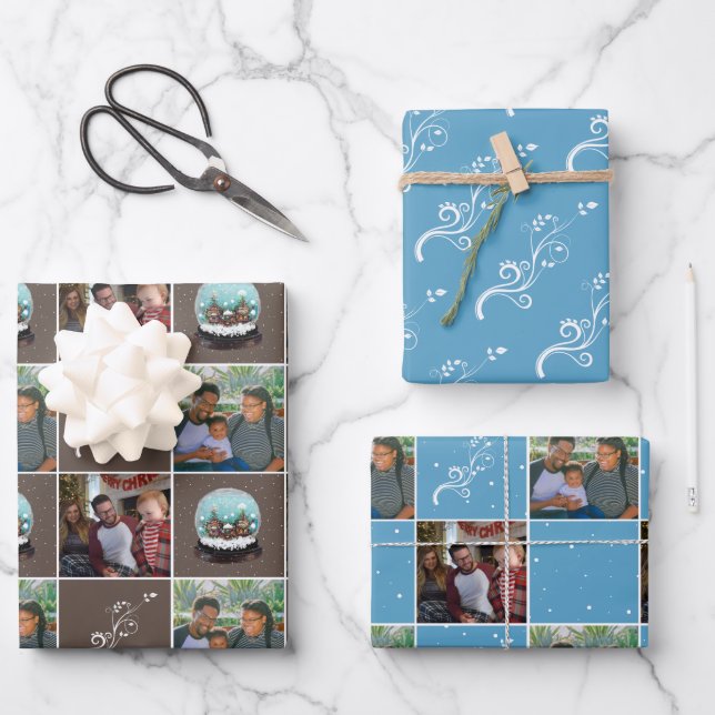 Glass Snowball Winter Village Christmas 2 Photos Wrapping Paper Sheet (Front)