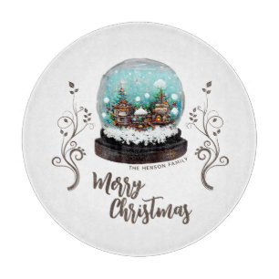 Glass Snowball Winter Village Foliage Christmas Cutting Board