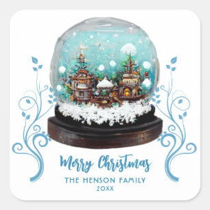 Glass Snowball Winter Village Foliage Christmas  Square Sticker