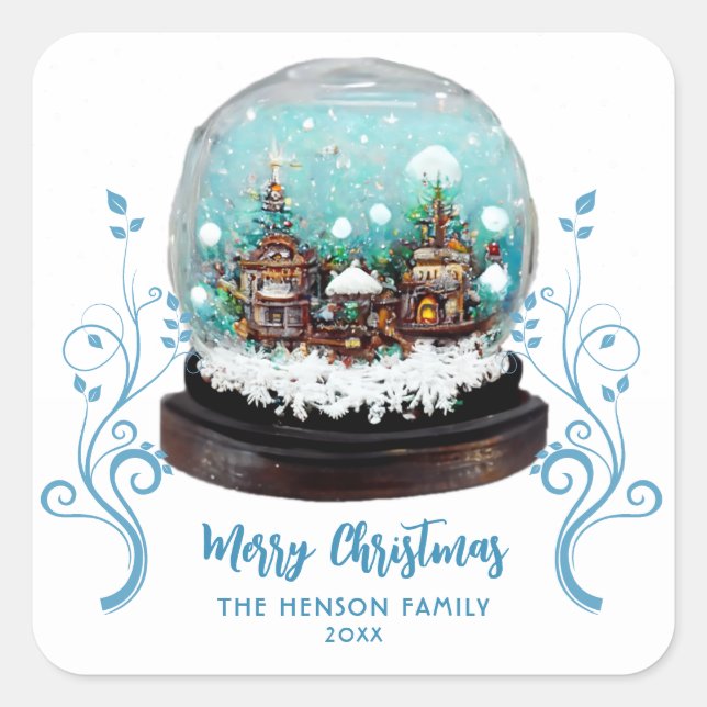 Glass Snowball Winter Village Foliage Christmas  Square Sticker (Front)