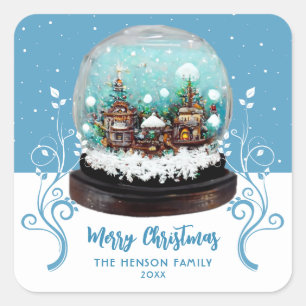 Glass Snowball Winter Village Foliage Christmas Square Sticker