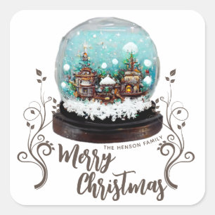 Glass Snowball Winter Village Foliage Christmas   Square Sticker