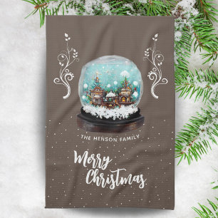 Glass Snowball Winter Village Foliage Christmas Tea Towel