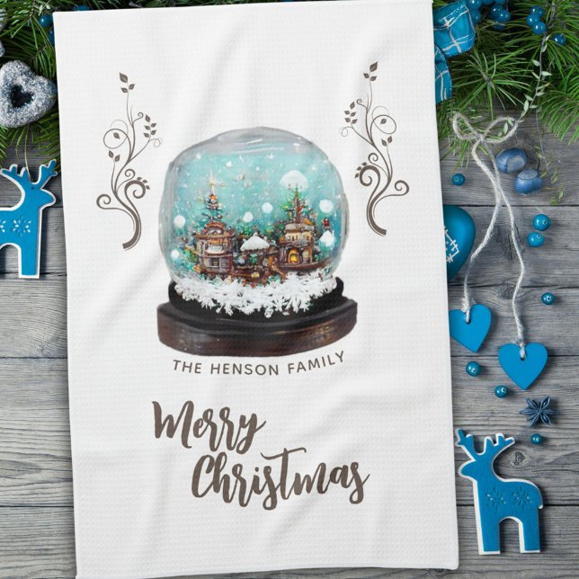 Glass Snowball Winter Village Foliage Christmas Tea Towel (Creator Uploaded)