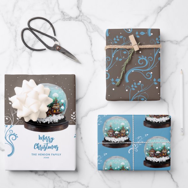 Glass Snowball Winter Village Foliage Christmas  Wrapping Paper Sheet (Front)