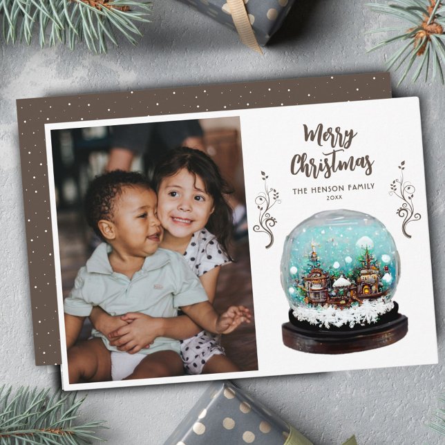 Glass Snowball Winter Village Photo Christmas Holiday Card (Creator Uploaded)