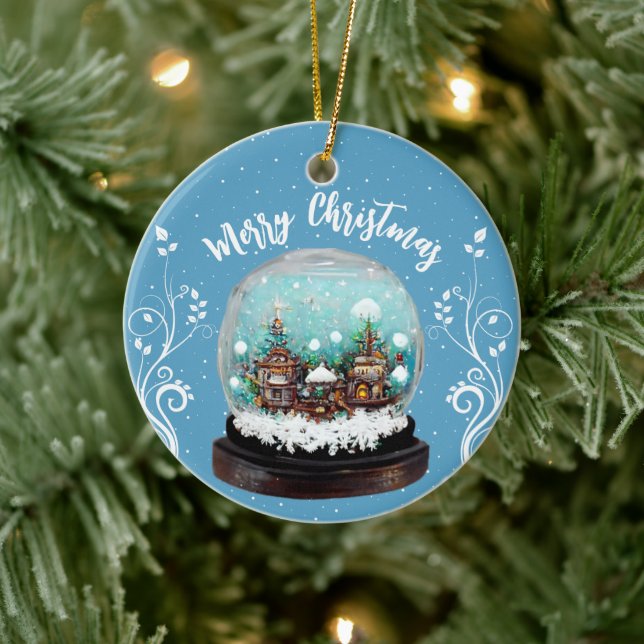 Glass Snowball Winter Village Snowflakes Blue Ceramic Tree Decoration (Tree)