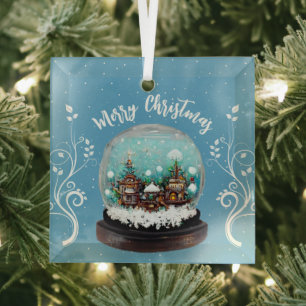 Glass Snowball Winter Village Snowflakes Blue  Tree Decoration