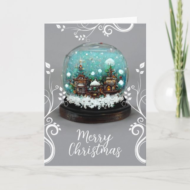 Glass Snowball Winter Village Snowflakes Christmas Holiday Card (Front)