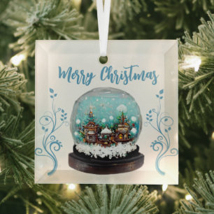 Glass Snowball Winter Village Snowflakes  Tree Decoration