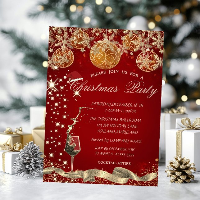 Glass,Snowflakes Balls Red Company Christmas  Invitation (Creator Uploaded)